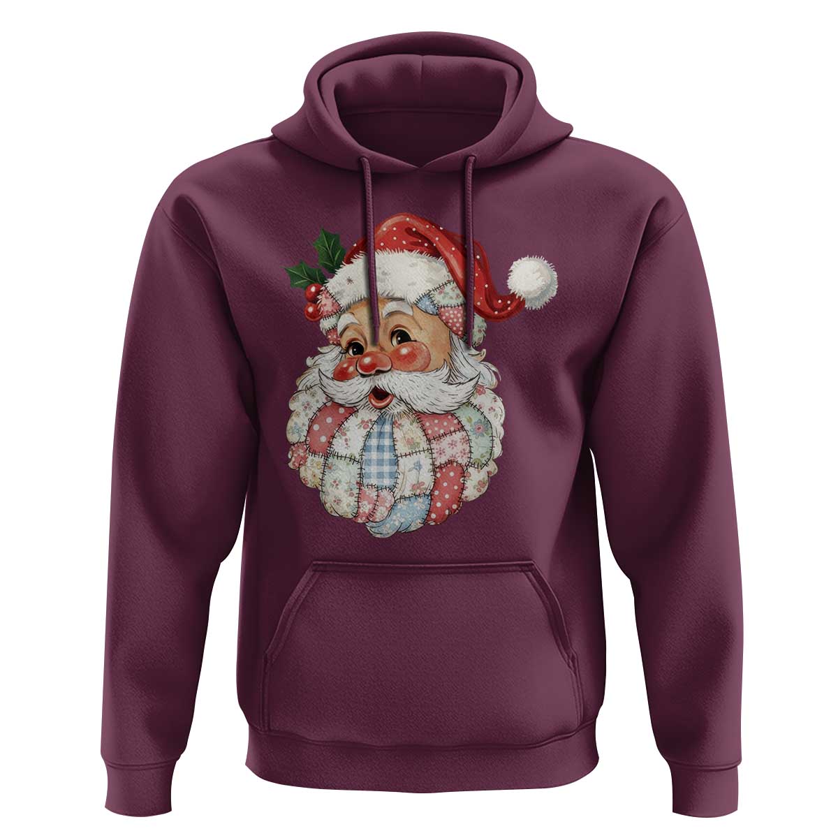 Vintage Retro Patchwork Santa Xmas Hoodie Merry Christmas Holiday - Wonder Print Shop