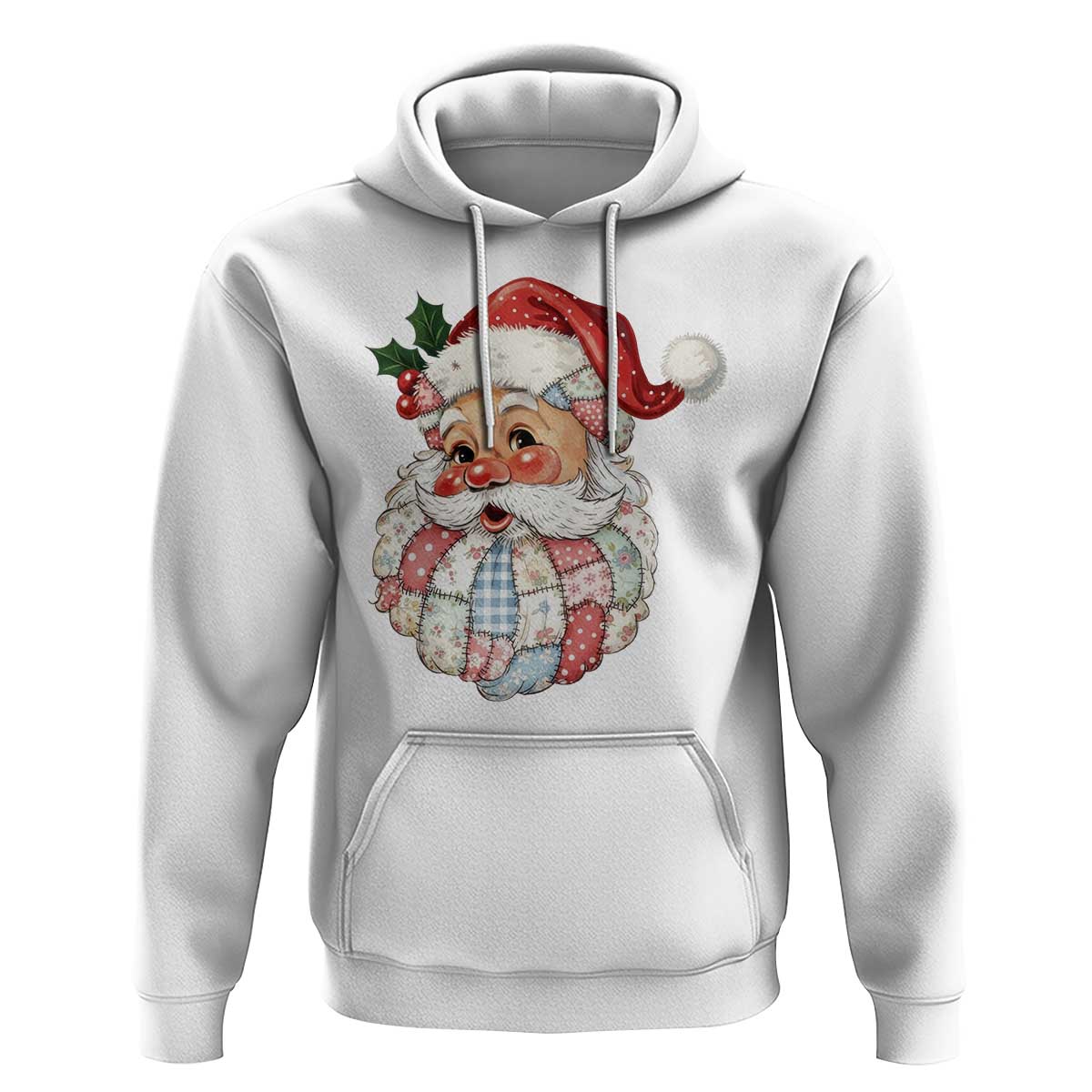 Vintage Retro Patchwork Santa Xmas Hoodie Merry Christmas Holiday - Wonder Print Shop
