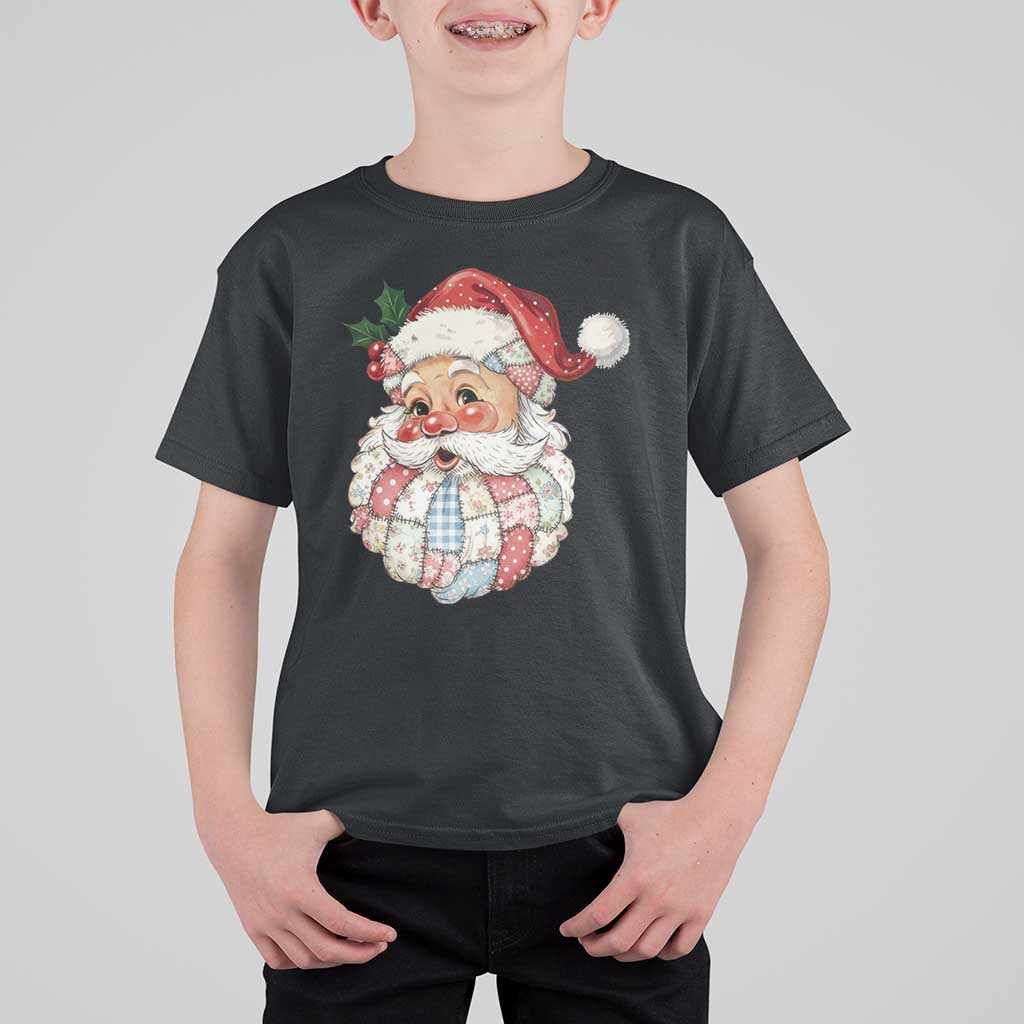 Vintage Retro Patchwork Santa Xmas T Shirt For Kid Merry Christmas Holiday - Wonder Print Shop