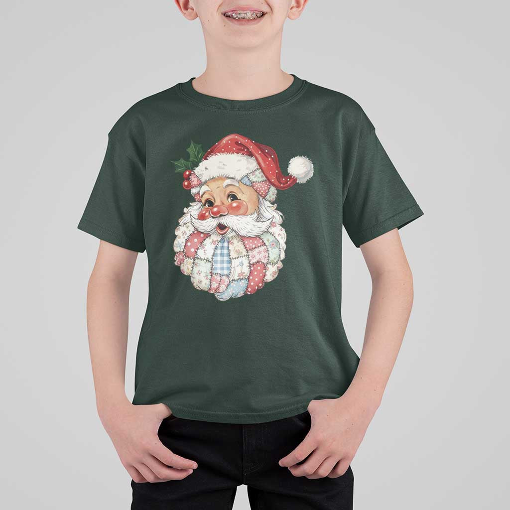Vintage Retro Patchwork Santa Xmas T Shirt For Kid Merry Christmas Holiday - Wonder Print Shop