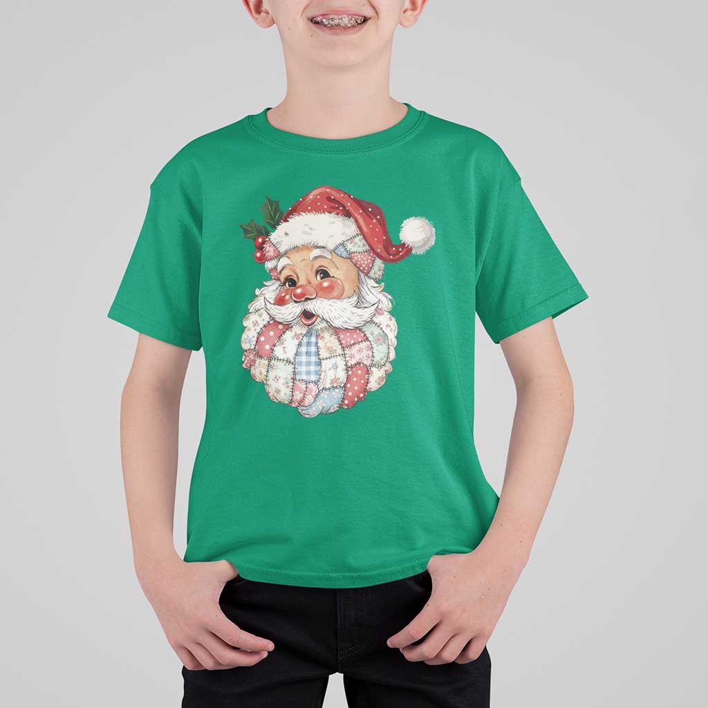 Vintage Retro Patchwork Santa Xmas T Shirt For Kid Merry Christmas Holiday - Wonder Print Shop