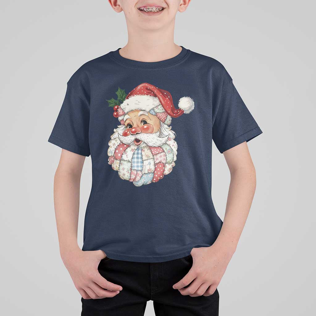 Vintage Retro Patchwork Santa Xmas T Shirt For Kid Merry Christmas Holiday - Wonder Print Shop