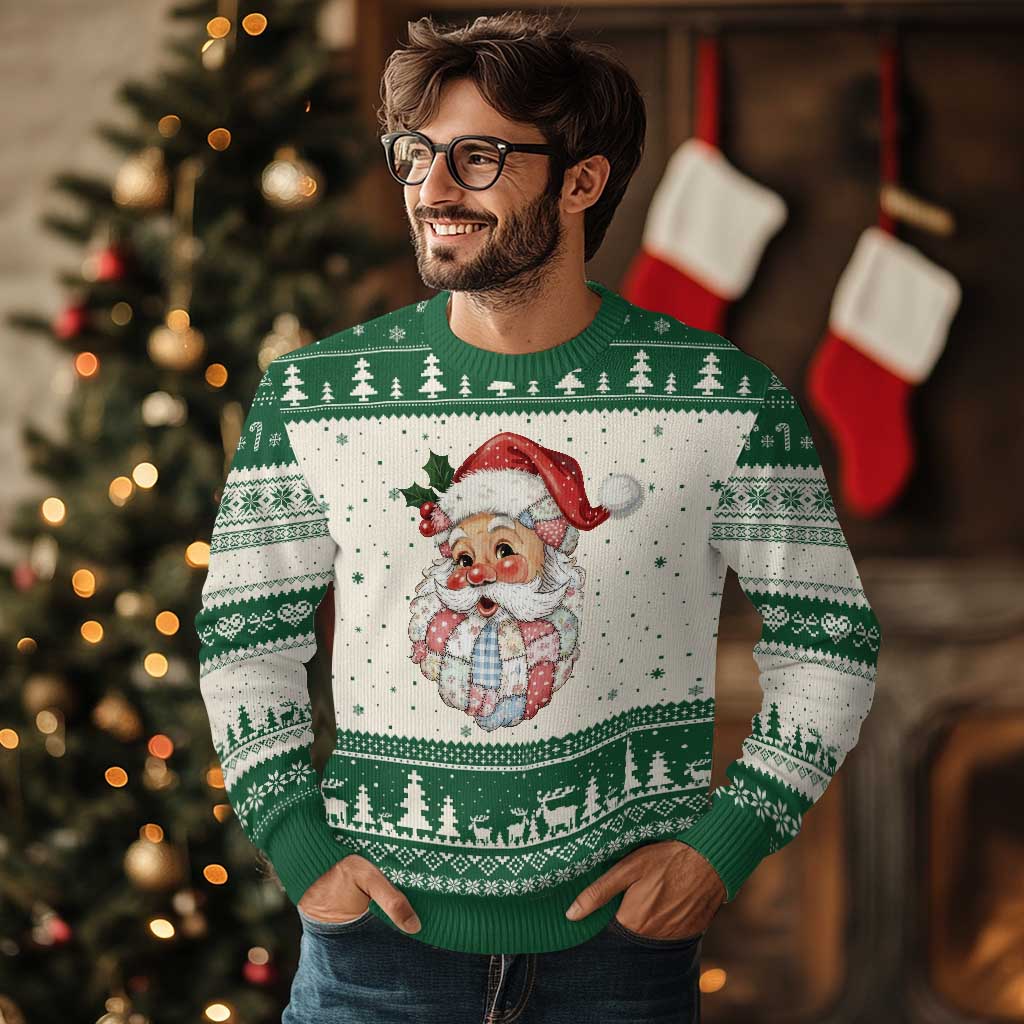 Vintage Retro Patchwork Santa Xmas Ugly Christmas Sweater Merry Christmas Holiday - Wonder Print Shop