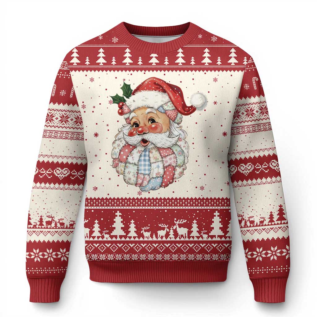 Vintage Retro Patchwork Santa Xmas Ugly Christmas Sweater Merry Christmas Holiday - Wonder Print Shop