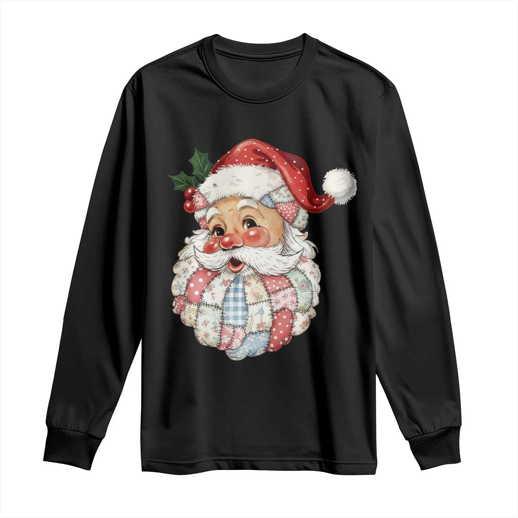 Vintage Retro Patchwork Santa Xmas Long Sleeve Shirt Merry Christmas Holiday - Wonder Print Shop