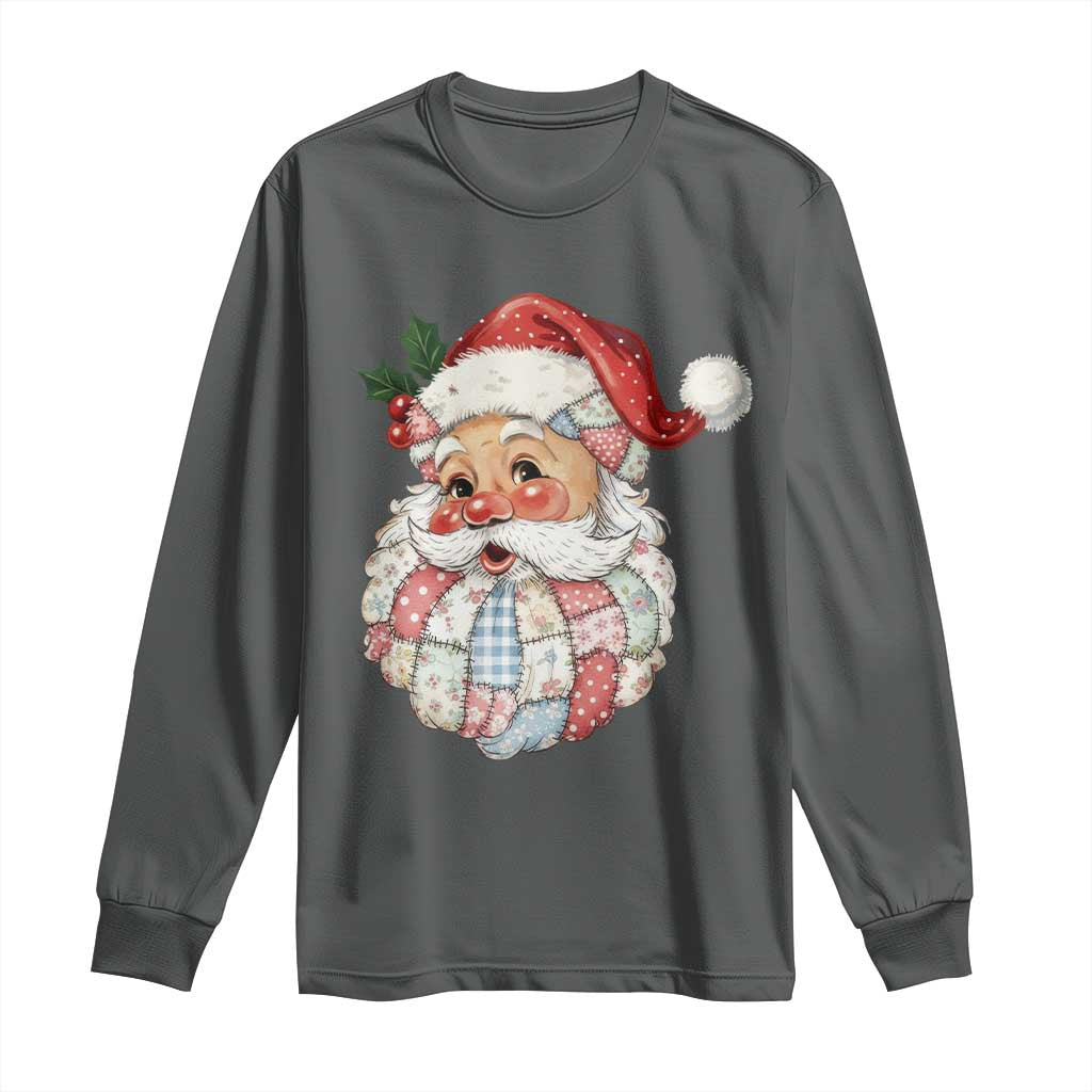Vintage Retro Patchwork Santa Xmas Long Sleeve Shirt Merry Christmas Holiday - Wonder Print Shop