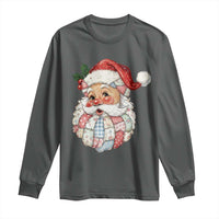 Vintage Retro Patchwork Santa Xmas Long Sleeve Shirt Merry Christmas Holiday - Wonder Print Shop
