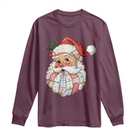 Vintage Retro Patchwork Santa Xmas Long Sleeve Shirt Merry Christmas Holiday - Wonder Print Shop