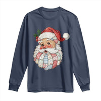Vintage Retro Patchwork Santa Xmas Long Sleeve Shirt Merry Christmas Holiday - Wonder Print Shop