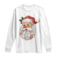 Vintage Retro Patchwork Santa Xmas Long Sleeve Shirt Merry Christmas Holiday - Wonder Print Shop