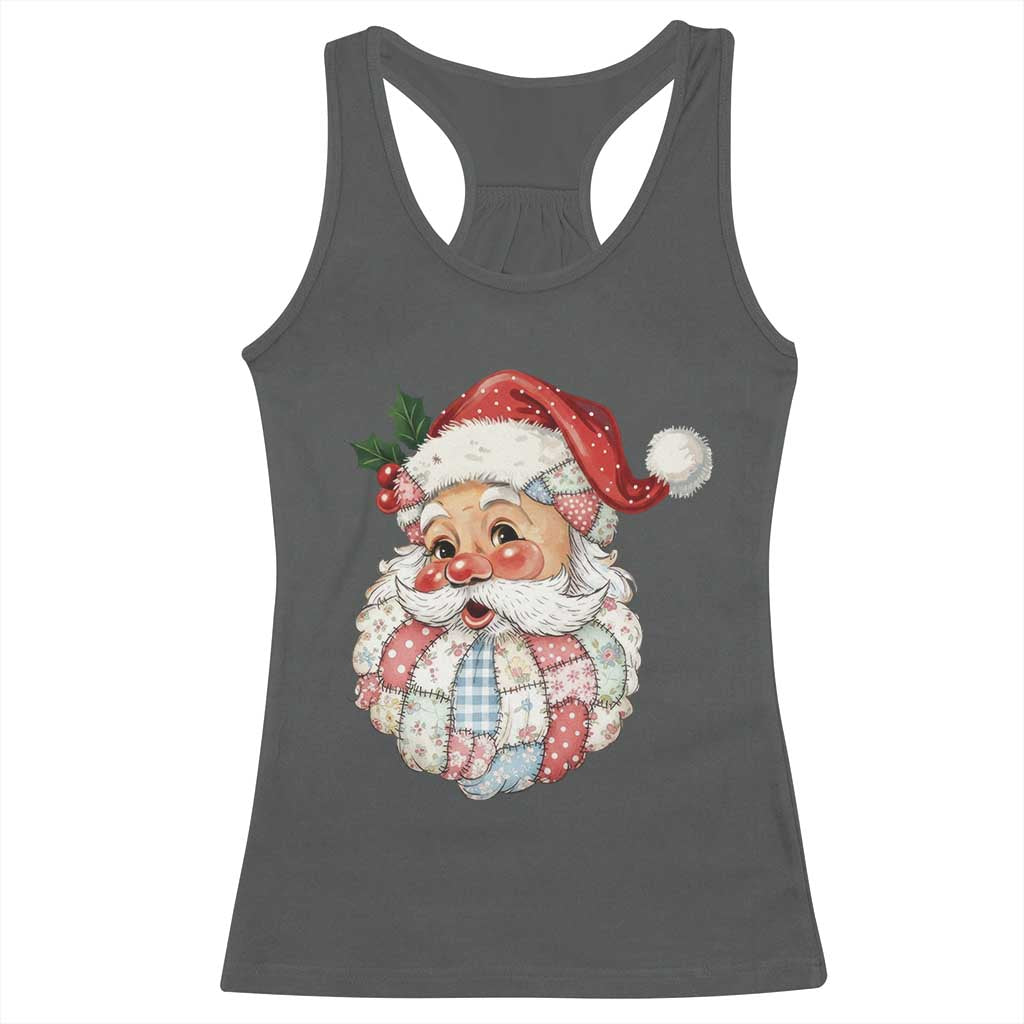 Vintage Retro Patchwork Santa Xmas Racerback Tank Top Merry Christmas Holiday - Wonder Print Shop