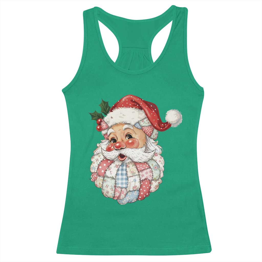 Vintage Retro Patchwork Santa Xmas Racerback Tank Top Merry Christmas Holiday - Wonder Print Shop