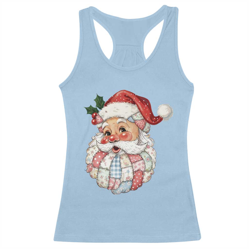 Vintage Retro Patchwork Santa Xmas Racerback Tank Top Merry Christmas Holiday - Wonder Print Shop