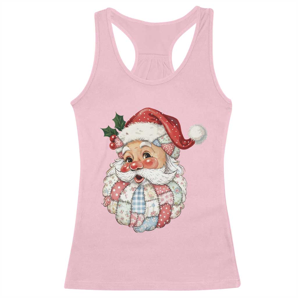 Vintage Retro Patchwork Santa Xmas Racerback Tank Top Merry Christmas Holiday - Wonder Print Shop