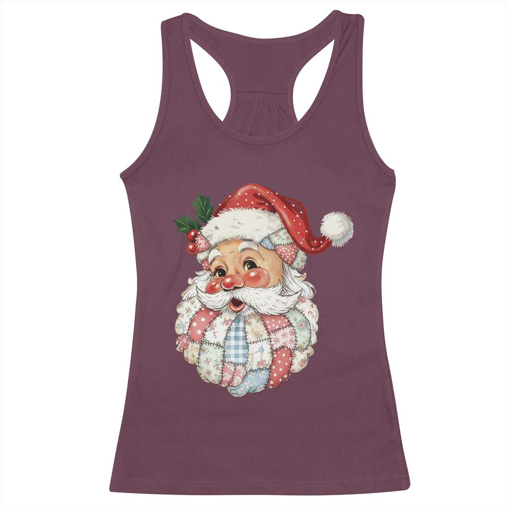 Vintage Retro Patchwork Santa Xmas Racerback Tank Top Merry Christmas Holiday - Wonder Print Shop