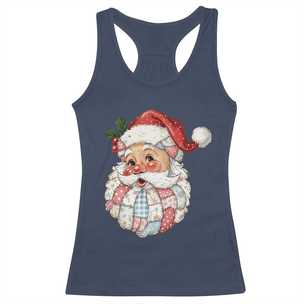 Vintage Retro Patchwork Santa Xmas Racerback Tank Top Merry Christmas Holiday - Wonder Print Shop