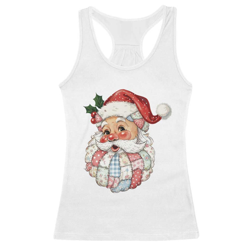 Vintage Retro Patchwork Santa Xmas Racerback Tank Top Merry Christmas Holiday - Wonder Print Shop