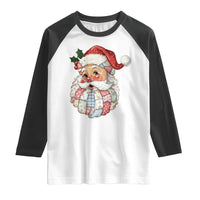 Vintage Retro Patchwork Santa Xmas Raglan Shirt Merry Christmas Holiday - Wonder Print Shop