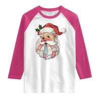 Vintage Retro Patchwork Santa Xmas Raglan Shirt Merry Christmas Holiday - Wonder Print Shop
