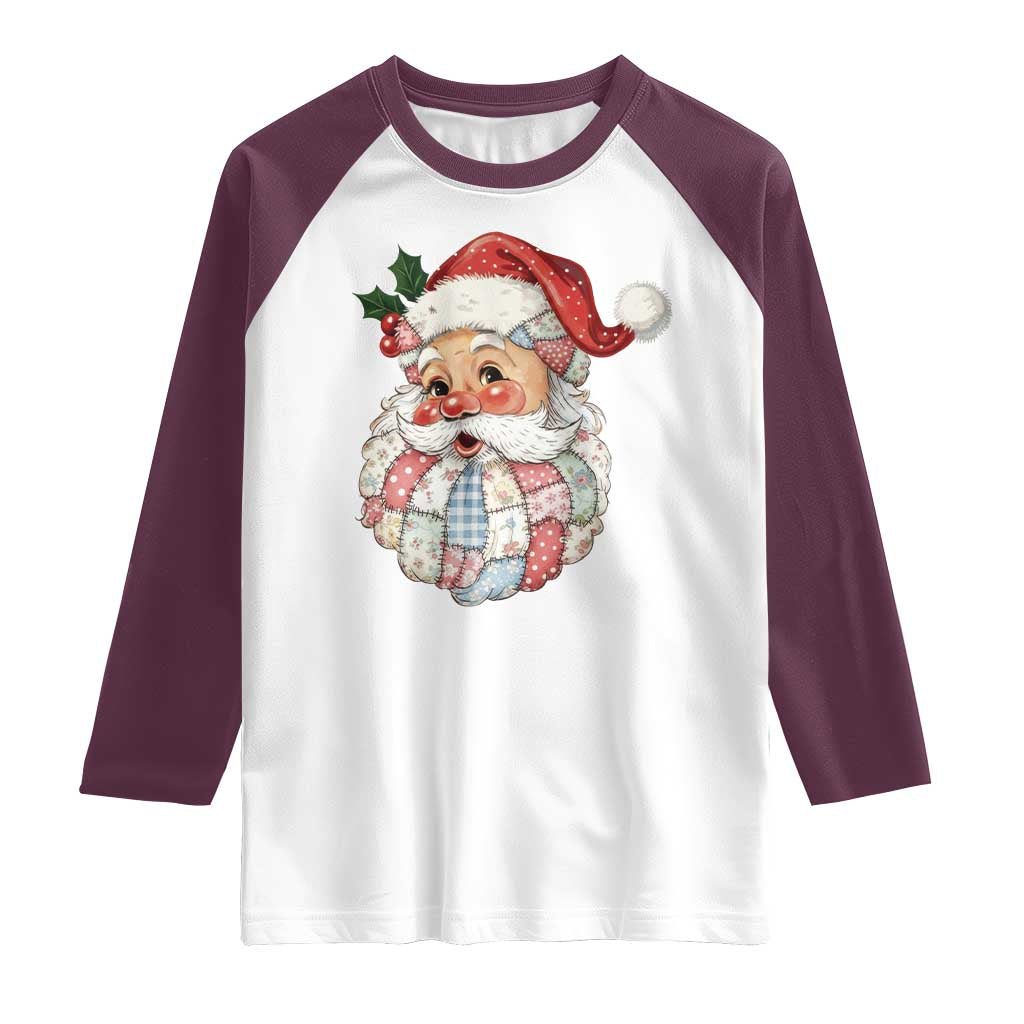 Vintage Retro Patchwork Santa Xmas Raglan Shirt Merry Christmas Holiday - Wonder Print Shop