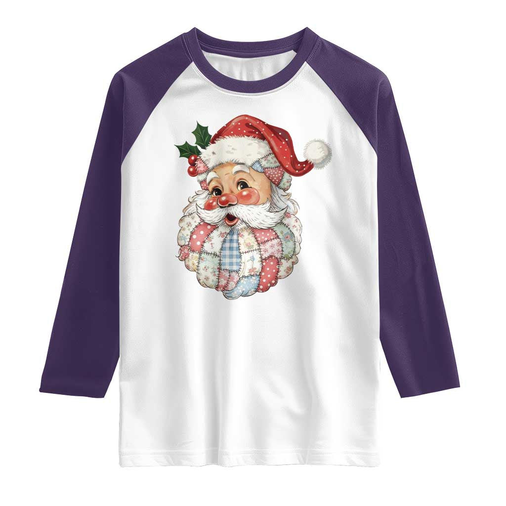 Vintage Retro Patchwork Santa Xmas Raglan Shirt Merry Christmas Holiday - Wonder Print Shop