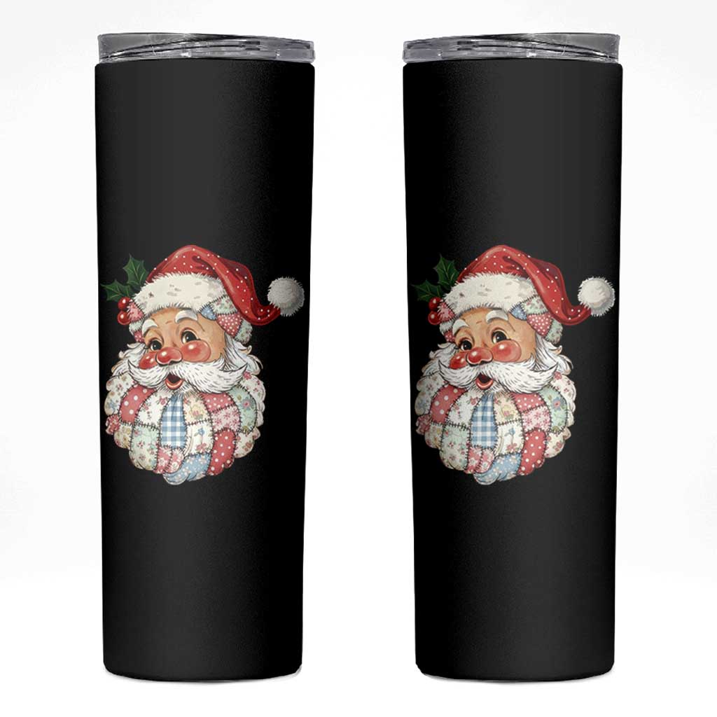 Vintage Retro Patchwork Santa Xmas Skinny Tumbler Merry Christmas Holiday - Wonder Print Shop
