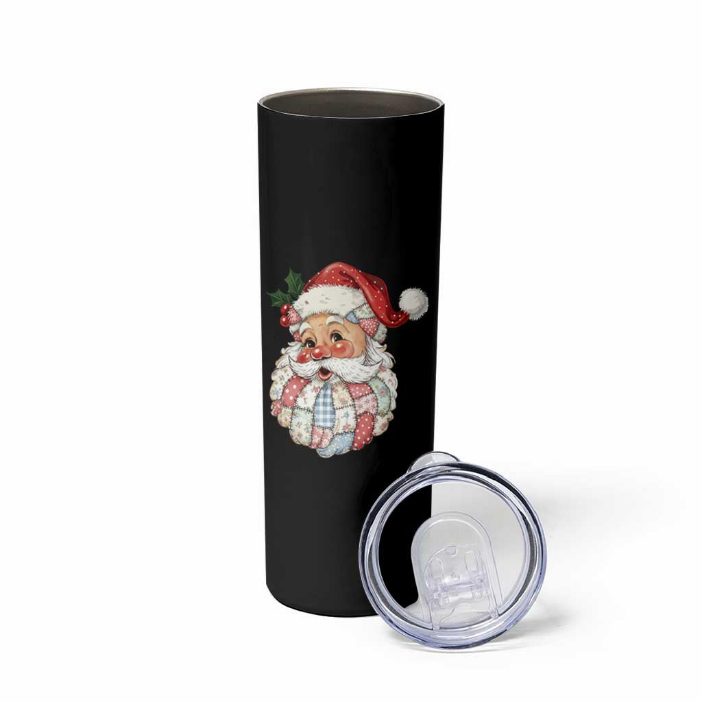 Vintage Retro Patchwork Santa Xmas Skinny Tumbler Merry Christmas Holiday - Wonder Print Shop