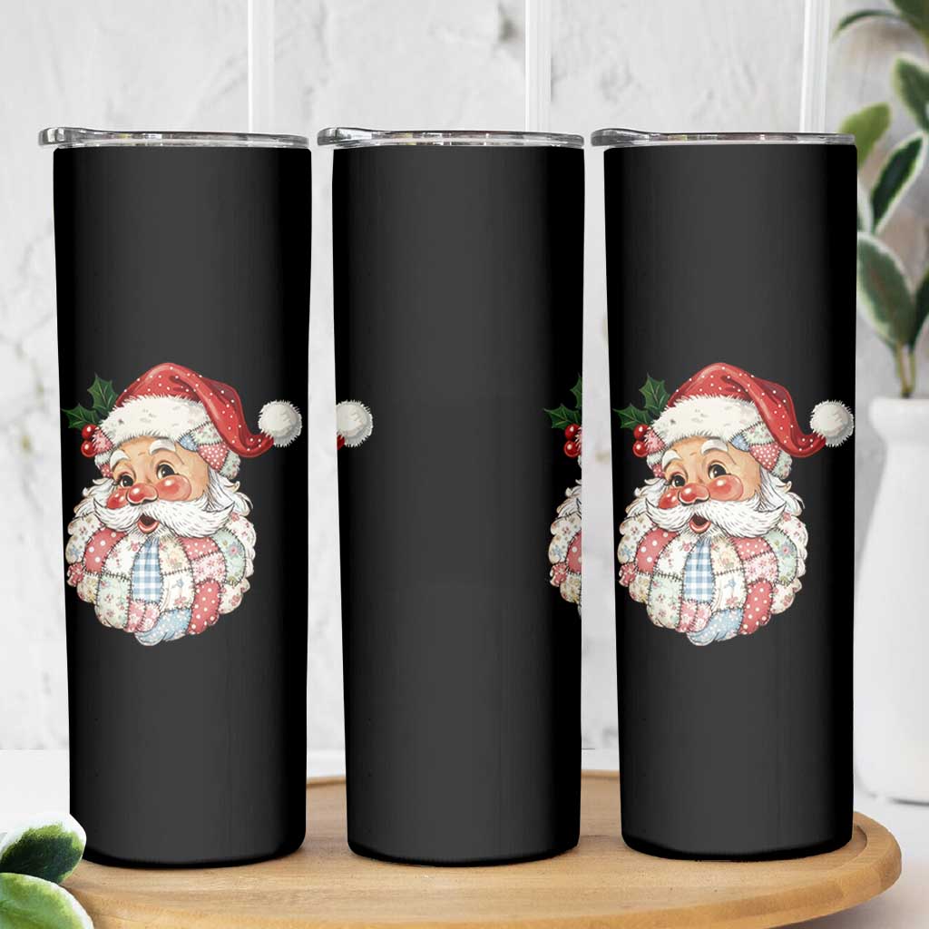 Vintage Retro Patchwork Santa Xmas Skinny Tumbler Merry Christmas Holiday - Wonder Print Shop