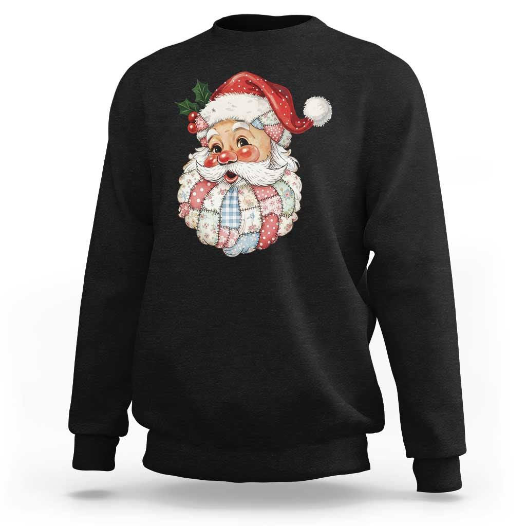 Vintage Retro Patchwork Santa Xmas Sweatshirt Merry Christmas Holiday - Wonder Print Shop