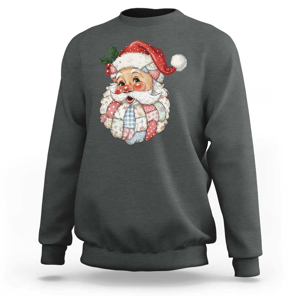 Vintage Retro Patchwork Santa Xmas Sweatshirt Merry Christmas Holiday - Wonder Print Shop