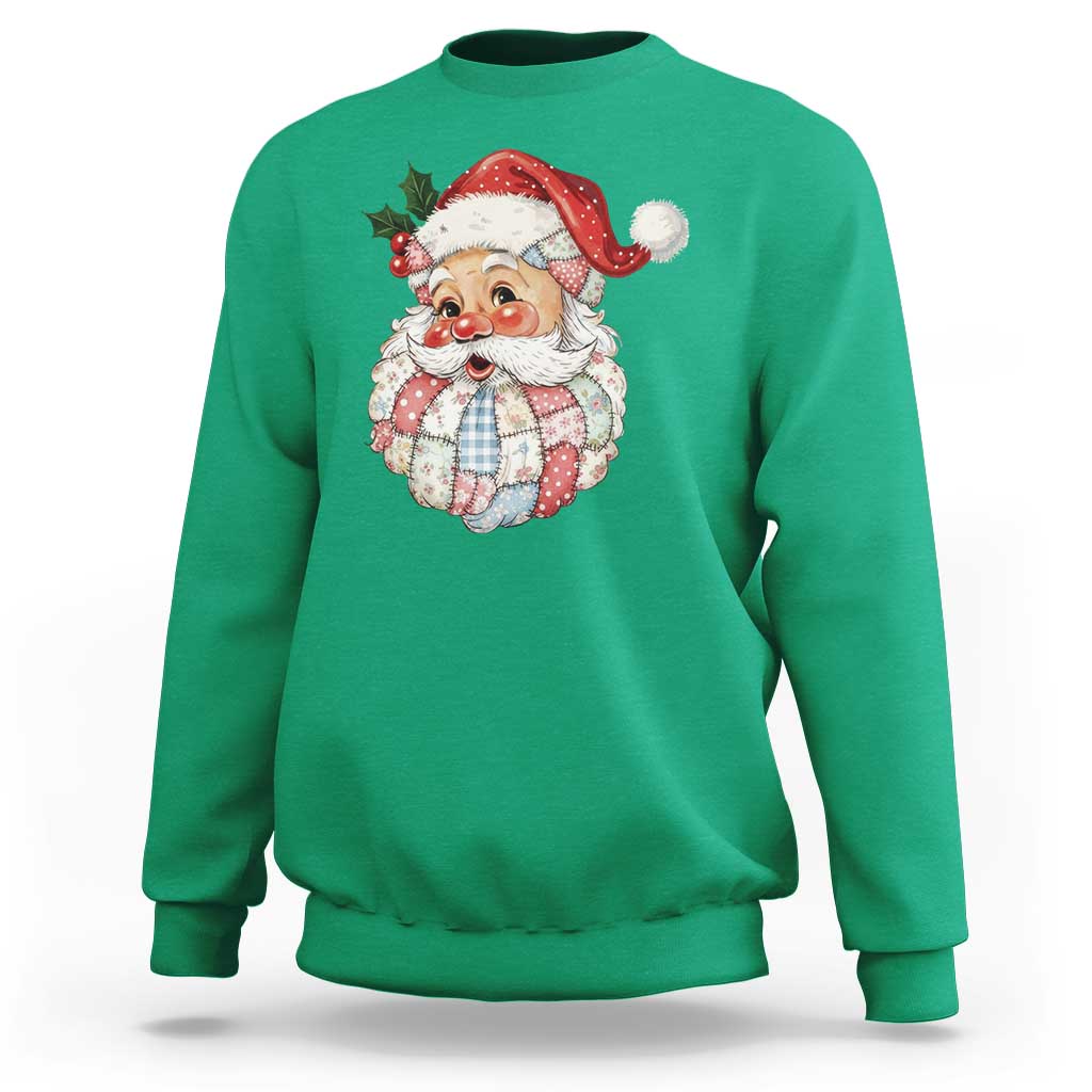 Vintage Retro Patchwork Santa Xmas Sweatshirt Merry Christmas Holiday - Wonder Print Shop