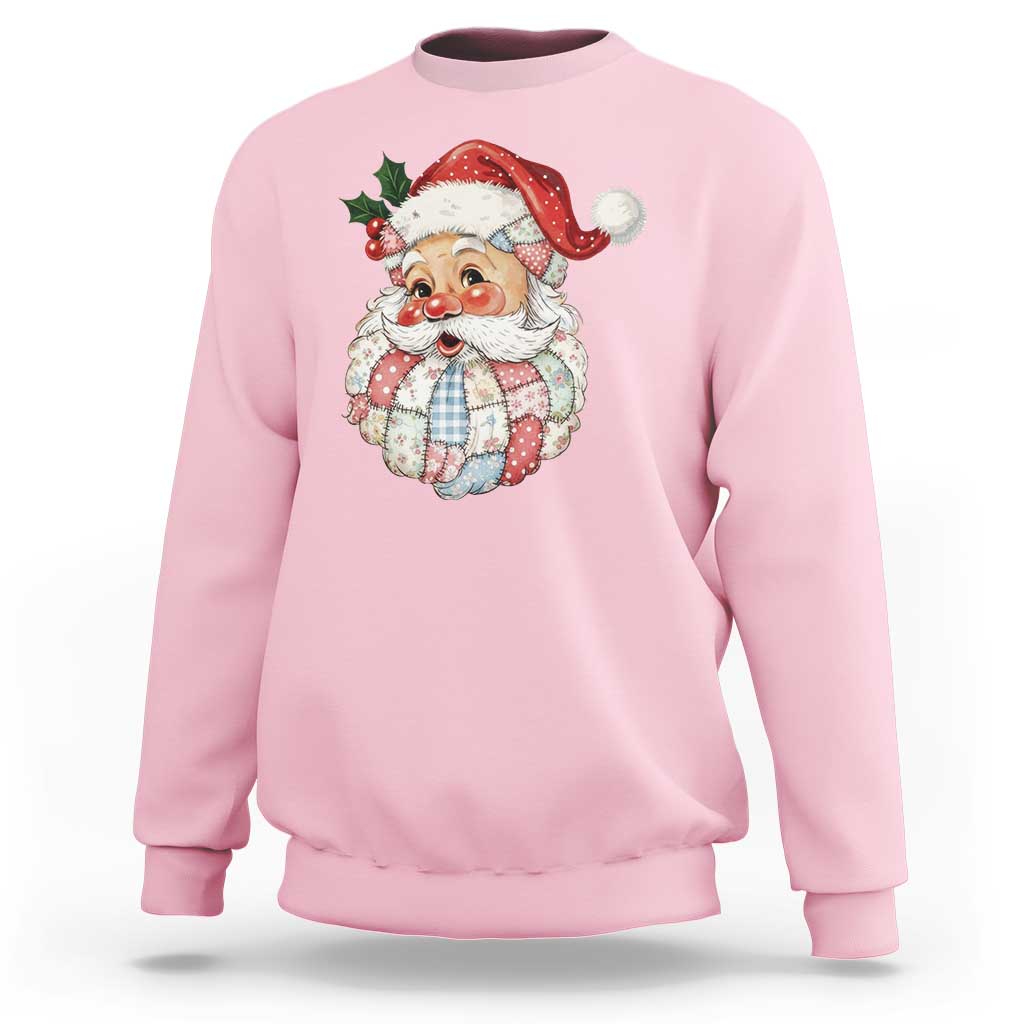 Vintage Retro Patchwork Santa Xmas Sweatshirt Merry Christmas Holiday - Wonder Print Shop