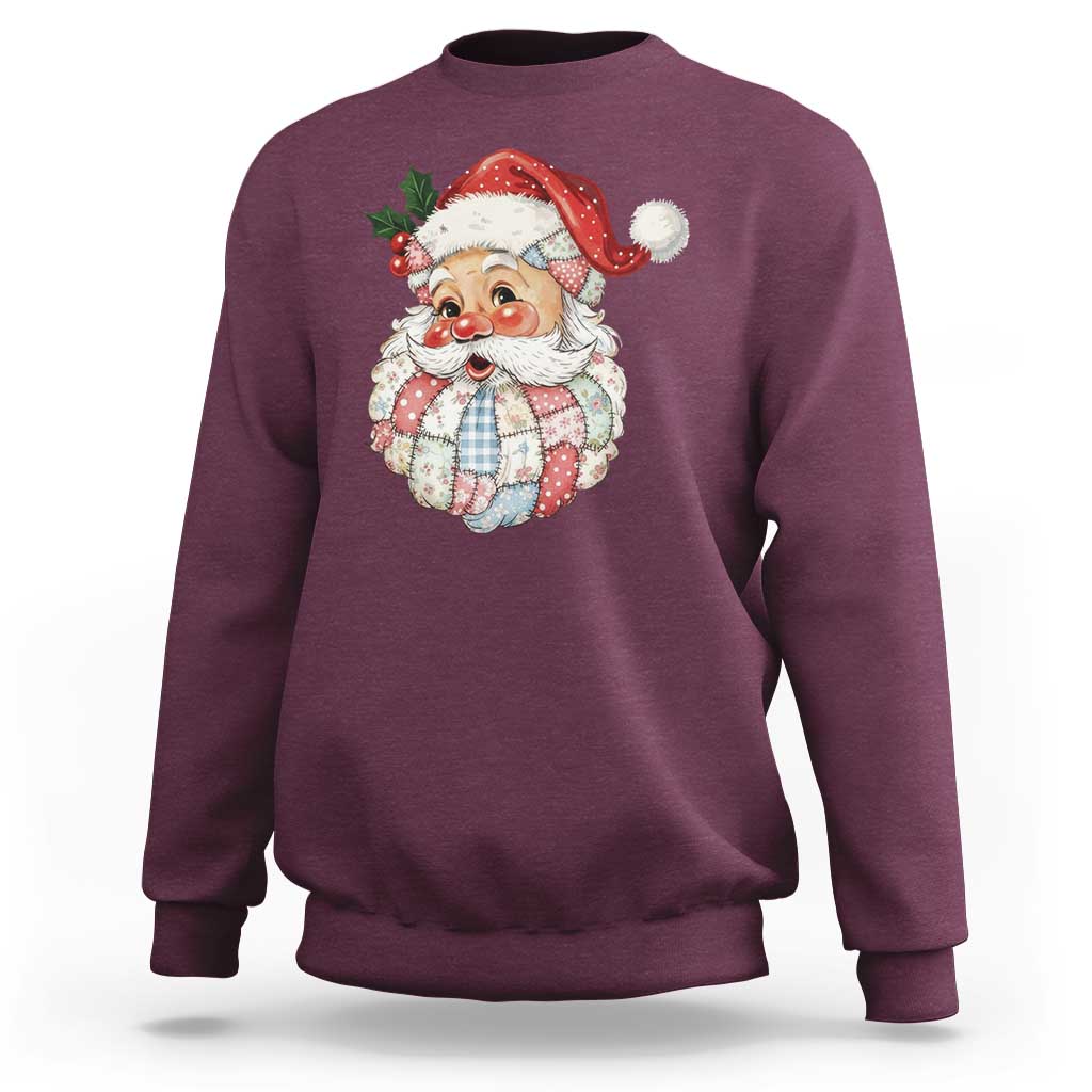 Vintage Retro Patchwork Santa Xmas Sweatshirt Merry Christmas Holiday - Wonder Print Shop