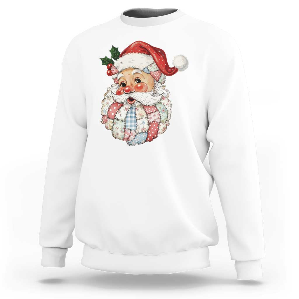 Vintage Retro Patchwork Santa Xmas Sweatshirt Merry Christmas Holiday - Wonder Print Shop