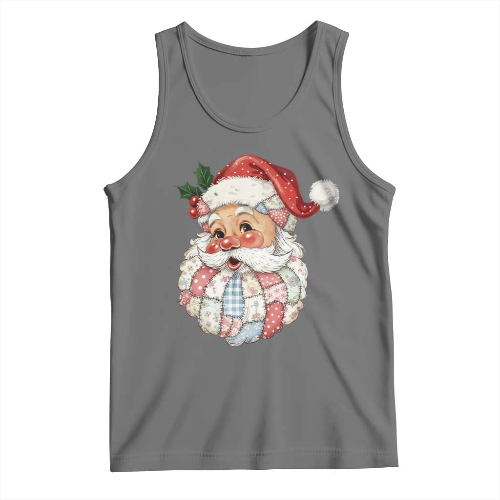 Vintage Retro Patchwork Santa Xmas Tank Top Merry Christmas Holiday - Wonder Print Shop