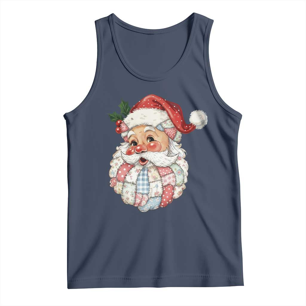 Vintage Retro Patchwork Santa Xmas Tank Top Merry Christmas Holiday - Wonder Print Shop