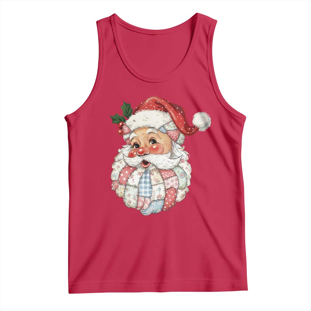 Vintage Retro Patchwork Santa Xmas Tank Top Merry Christmas Holiday - Wonder Print Shop