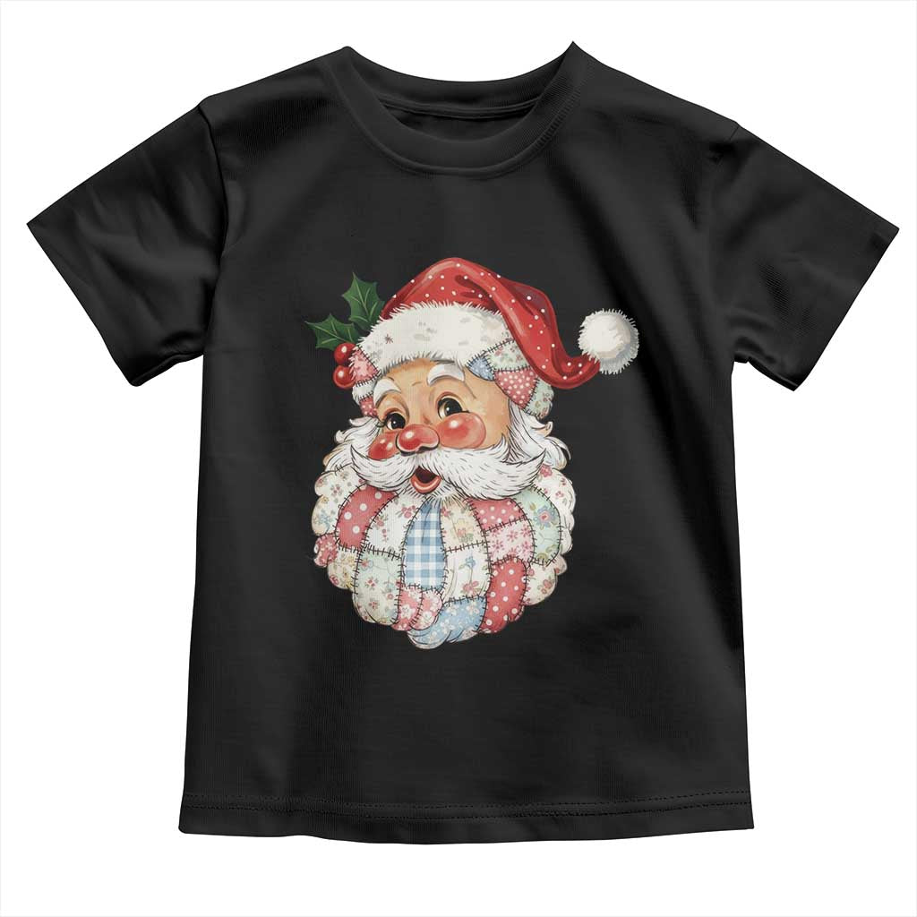 Vintage Retro Patchwork Santa Xmas Toddler T Shirt Merry Christmas Holiday - Wonder Print Shop