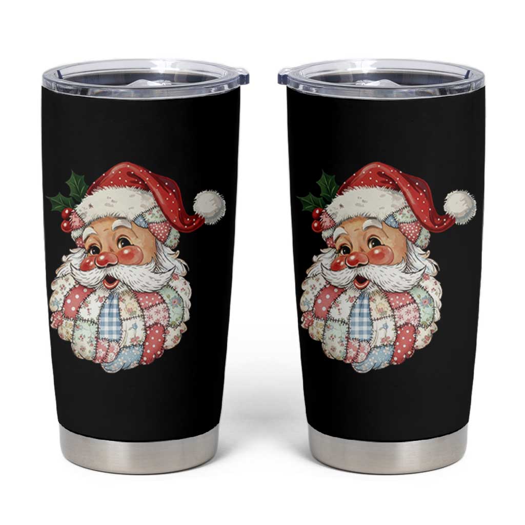 Vintage Retro Patchwork Santa Xmas Tumbler Cup Merry Christmas Holiday - Wonder Print Shop