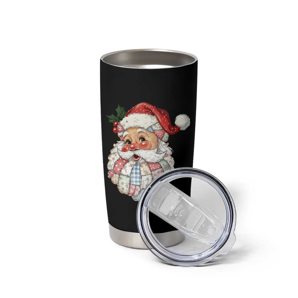 Vintage Retro Patchwork Santa Xmas Tumbler Cup Merry Christmas Holiday - Wonder Print Shop