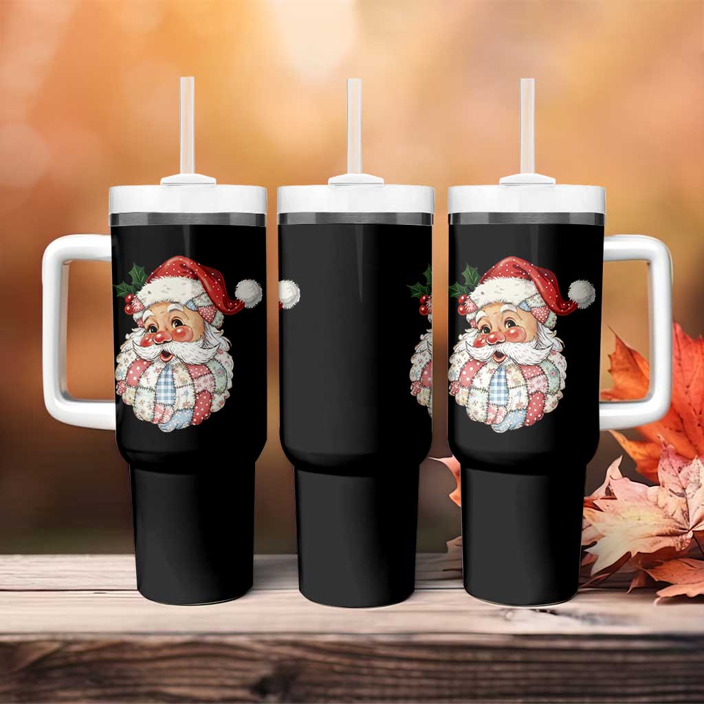 Vintage Retro Patchwork Santa Xmas Tumbler With Handle Merry Christmas Holiday - Wonder Print Shop