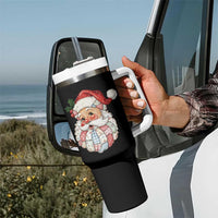 Vintage Retro Patchwork Santa Xmas Tumbler With Handle Merry Christmas Holiday - Wonder Print Shop
