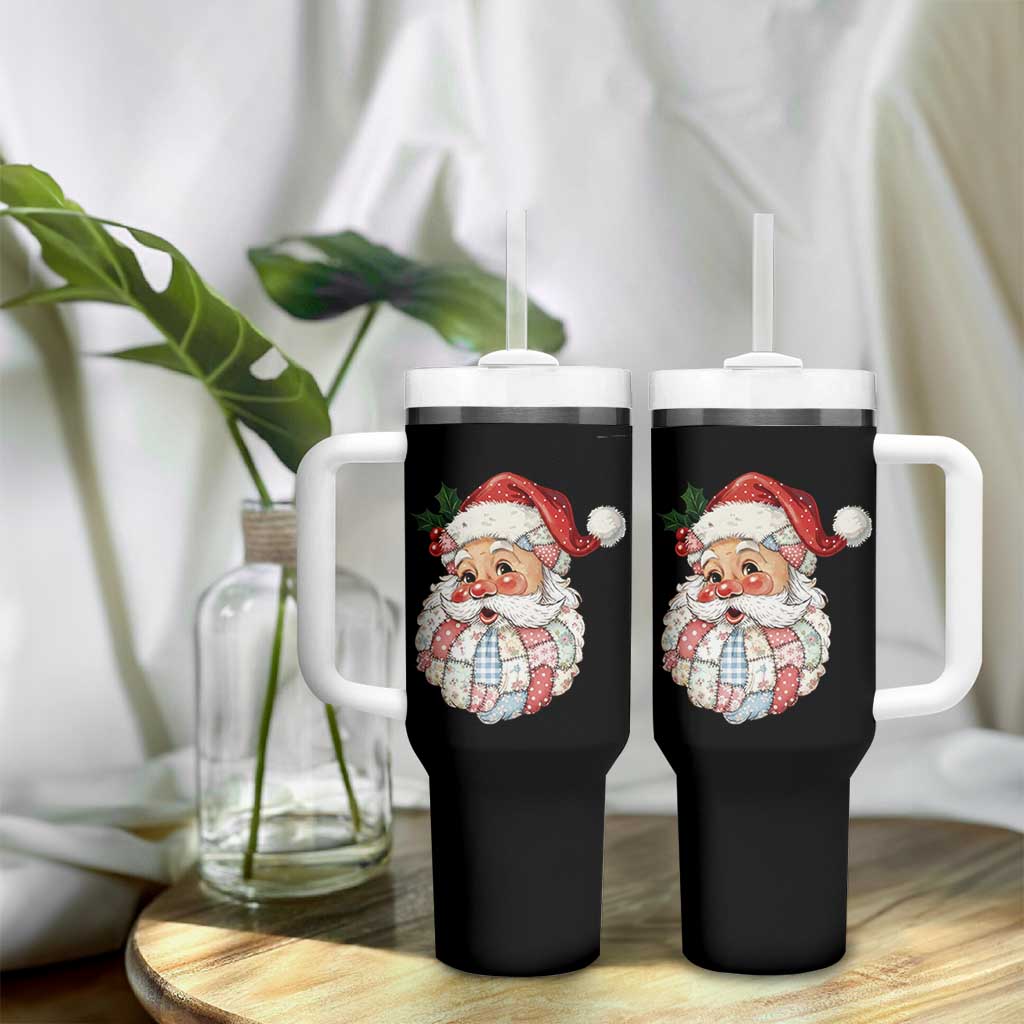 Vintage Retro Patchwork Santa Xmas Tumbler With Handle Merry Christmas Holiday - Wonder Print Shop