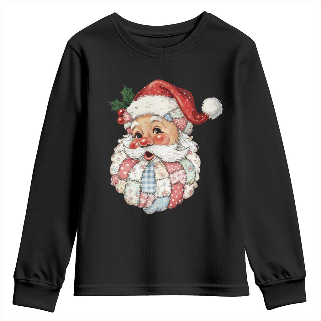 Vintage Retro Patchwork Santa Xmas Youth Sweatshirt Merry Christmas Holiday - Wonder Print Shop