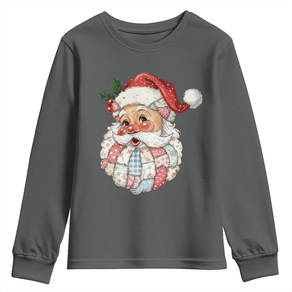 Vintage Retro Patchwork Santa Xmas Youth Sweatshirt Merry Christmas Holiday - Wonder Print Shop