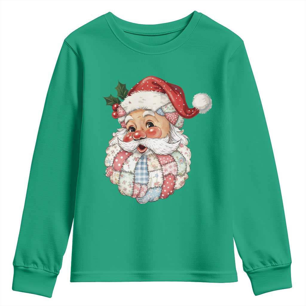 Vintage Retro Patchwork Santa Xmas Youth Sweatshirt Merry Christmas Holiday - Wonder Print Shop