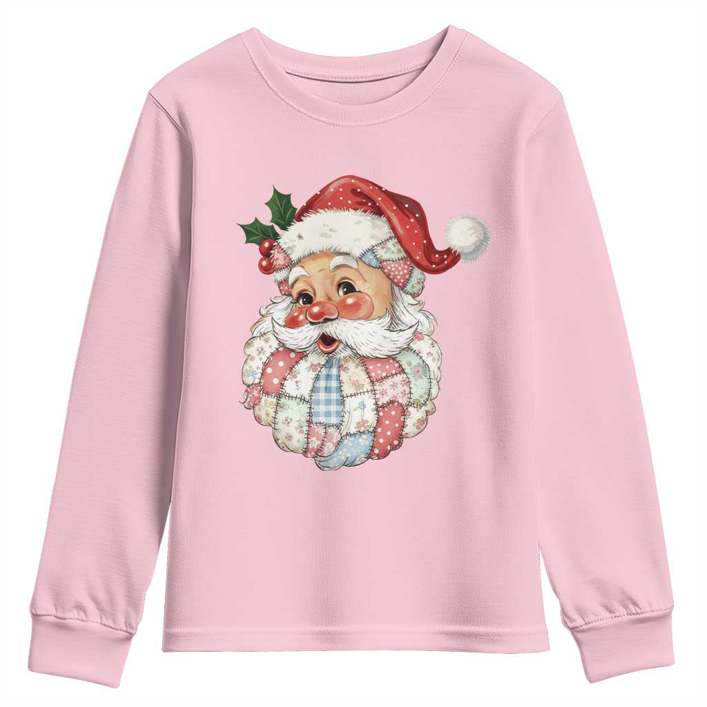 Vintage Retro Patchwork Santa Xmas Youth Sweatshirt Merry Christmas Holiday - Wonder Print Shop