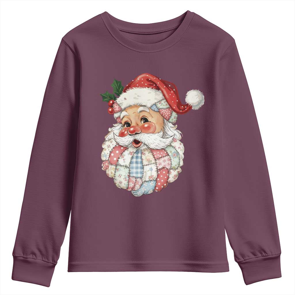 Vintage Retro Patchwork Santa Xmas Youth Sweatshirt Merry Christmas Holiday - Wonder Print Shop