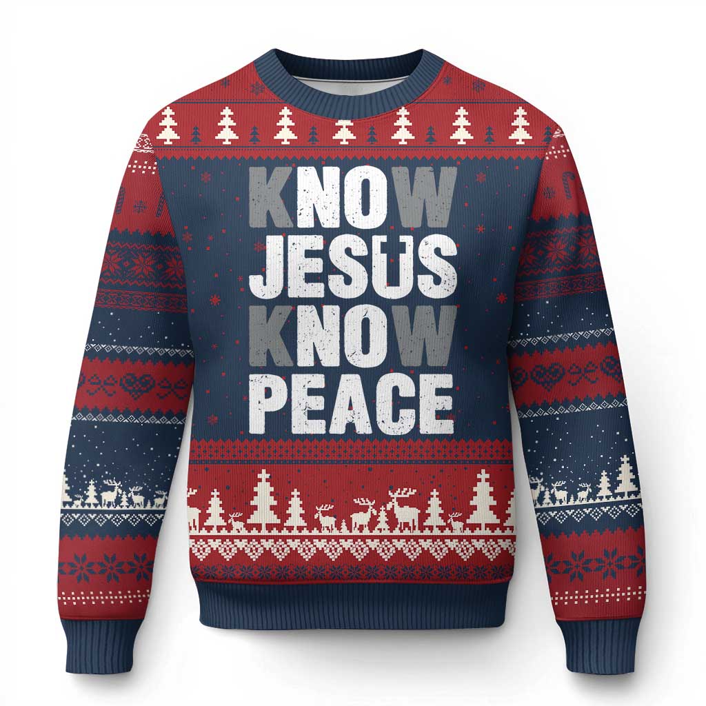 Christian Know Jesus Know Peace Ugly Christmas Sweater Religion God Church Bible - Wonder Print Shop