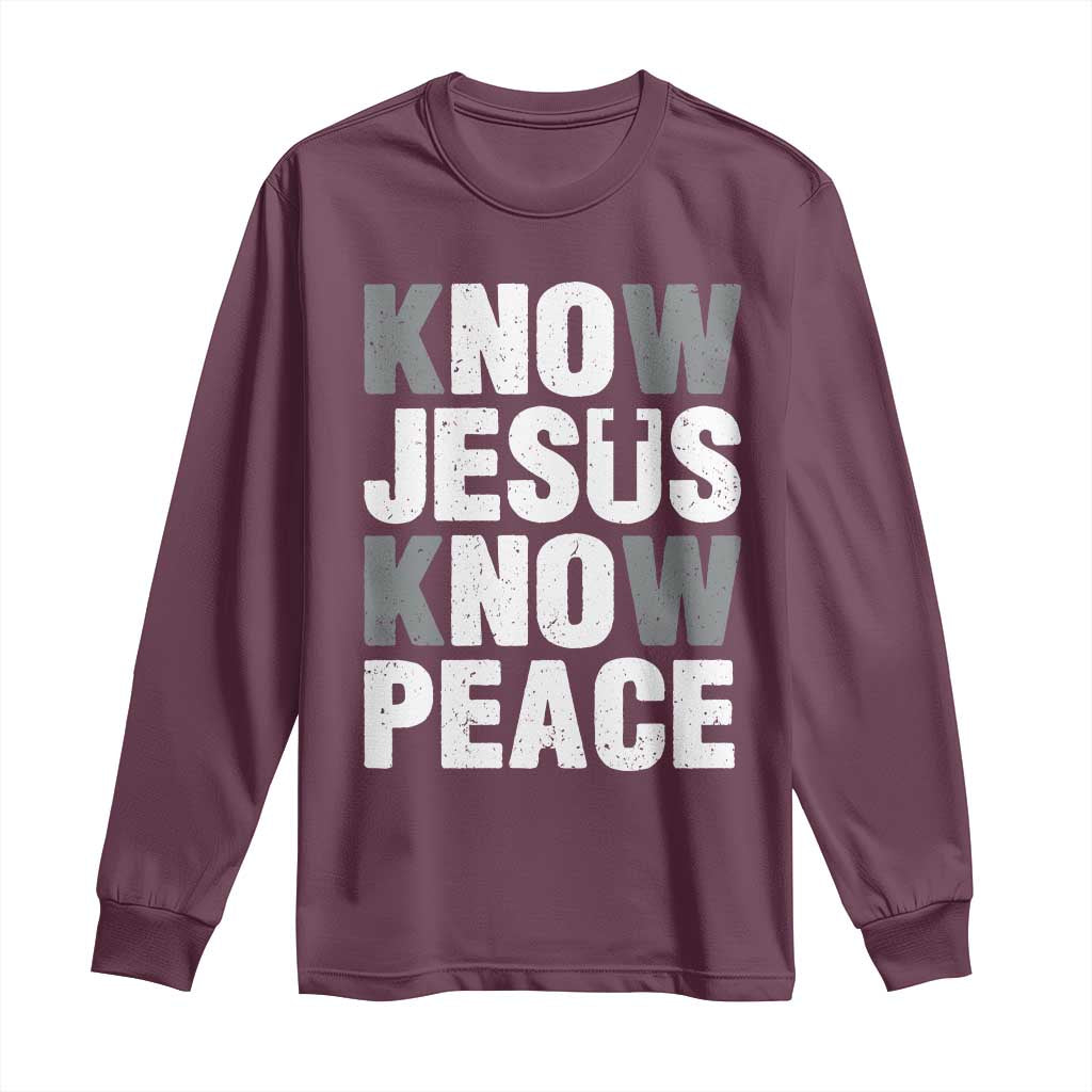 Christian Know Jesus Know Peace Long Sleeve Shirt Religion God Church Bible - Wonder Print Shop